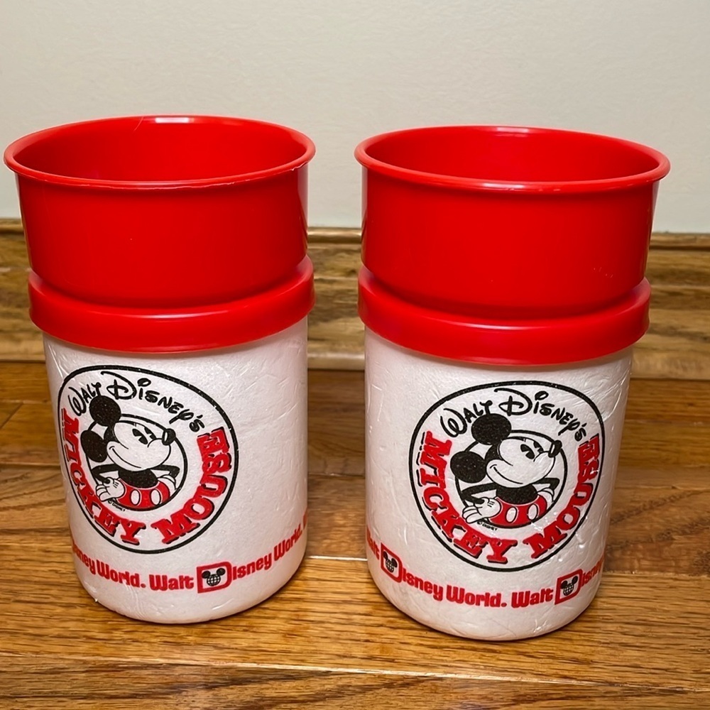 WALT DISNEY WORLD‎ set of 2 Vintage Styrofoam Cup Holder w Plastic Cup Inserts